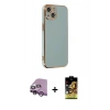 MARSİLYAN™- iPhone 14 Kılıf Yankı Serisi - Siyah Buffer Cam Ekran Koruyucu + Raze Metal Kamera Lens - MR