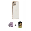 MARSİLYAN™- iPhone 14 Kılıf Yankı Serisi - Siyah Buffer Cam Ekran Koruyucu + Raze Metal Kamera Lens - MR