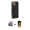 MARSİLYAN™- iPhone 14 Kılıf Yankı Serisi - Siyah Buffer Cam Ekran Koruyucu + Raze Metal Kamera Lens - SH