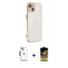 MARSİLYAN™- iPhone 14 Kılıf Yankı Serisi - Siyah Buffer Cam Ekran Koruyucu + Shine Kamera Lens - SH