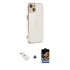 MARSİLYAN™- iPhone 14 Kılıf Yankı Serisi - Siyah Buffer Hayalet Cam Ekran Koruyucu + Diamond Kamera Lens - KI