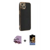 MARSİLYAN™- iPhone 14 Kılıf Yankı Serisi - Siyah Buffer Hayalet Cam Ekran Koruyucu + Raze Metal Kamera Lens - KI