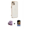 MARSİLYAN™- iPhone 14 Kılıf Yankı Serisi - Siyah Buffer Hayalet Cam Ekran Koruyucu + Raze Metal Kamera Lens - KI