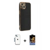 MARSİLYAN™- iPhone 14 Kılıf Yankı Serisi - Siyah Buffer Hayalet Cam Ekran Koruyucu + Shine Kamera Lens - MI