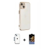 MARSİLYAN™- iPhone 14 Kılıf Yankı Serisi - Siyah Buffer Hayalet Cam Ekran Koruyucu + Shine Kamera Lens - MI