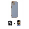 MARSİLYAN™- iPhone 14 Kılıf Yankı Serisi - Siyah Buffer Hayalet Cam Ekran Koruyucu + PVD Metal Kamera Lens - GS