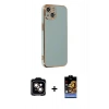 MARSİLYAN™- iPhone 14 Kılıf Yankı Serisi - Siyah Buffer Hayalet Cam Ekran Koruyucu + PVD Metal Kamera Lens - TU