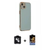 MARSİLYAN™- iPhone 14 Kılıf Yankı Serisi - Siyah Buffer Hayalet Cam Ekran Koruyucu + PVD Metal Kamera Lens - GS