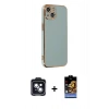 MARSİLYAN™- iPhone 14 Kılıf Yankı Serisi - Siyah Buffer Hayalet Cam Ekran Koruyucu + PVD Metal Kamera Lens - SH