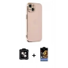 MARSİLYAN™- iPhone 14 Kılıf Yankı Serisi - Siyah Buffer Hayalet Cam Ekran Koruyucu + PVD Metal Kamera Lens - TU