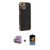 MARSİLYAN™- iPhone 14 Kılıf Yankı Serisi - Siyah Buffer Hayalet Cam Ekran Koruyucu + Raze Metal Kamera Lens - GS