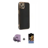 MARSİLYAN™- iPhone 14 Kılıf Yankı Serisi - Siyah Buffer Hayalet Cam Ekran Koruyucu + Raze Metal Kamera Lens - SH