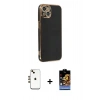 MARSİLYAN™- iPhone 14 Kılıf Yankı Serisi - Siyah Buffer Hayalet Cam Ekran Koruyucu + Shine Kamera Lens - GD