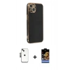 MARSİLYAN™- iPhone 14 Kılıf Yankı Serisi - Siyah Buffer Hayalet Cam Ekran Koruyucu + Shine Kamera Lens - SH