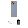 MARSİLYAN™- iPhone 14 Kılıf Yankı Serisi - Siyah Buffer Hayalet Cam Ekran Koruyucu + Yeşil Diamond Kamera Lens