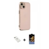 MARSİLYAN™- iPhone 14 Kılıf Yankı Serisi - Siyah Buffer Hayalet Cam Ekran Koruyucu + Yeşil Diamond Kamera Lens