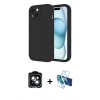 MARSİLYAN™- iPhone 14 Kılıf Yankı Yansıma Özel Seri - Siyah 3D Antistatik Cam Ekran Koruyucu + PVD Metal Kamera Lens - YL