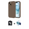 MARSİLYAN™- iPhone 14 Kılıf Yankı Yansıma Özel Seri - Siyah 3D Antistatik Cam Ekran Koruyucu + PVD Metal Kamera Lens - YL