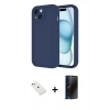 MARSİLYAN™- iPhone 14 Kılıf Yankı Yansıma Özel Seri - Siyah 3D Antistatik Hayalet Cam Ekran Koruyucu + Diamond Kamera Lens - PE