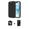MARSİLYAN™- iPhone 14 Kılıf Yankı Yansıma Özel Seri - Siyah 3D Antistatik Hayalet Cam Ekran Koruyucu + PVD Metal Kamera Lens - YL
