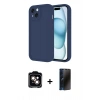 MARSİLYAN™- iPhone 14 Kılıf Yankı Yansıma Özel Seri - Siyah 3D Antistatik Hayalet Cam Ekran Koruyucu + PVD Metal Kamera Lens - TU