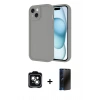 MARSİLYAN™- iPhone 14 Kılıf Yankı Yansıma Özel Seri - Siyah 3D Antistatik Hayalet Cam Ekran Koruyucu + PVD Metal Kamera Lens - YL