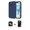 MARSİLYAN™- iPhone 14 Kılıf Yankı Yansıma Özel Seri - Siyah 3D Antistatik Hayalet Cam Ekran Koruyucu + PVD Metal Kamera Lens - YL