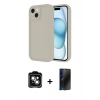 MARSİLYAN™- iPhone 14 Kılıf Yankı Yansıma Özel Seri - Siyah 3D Antistatik Hayalet Cam Ekran Koruyucu + PVD Metal Kamera Lens - YL