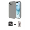 MARSİLYAN™- iPhone 14 Kılıf Yankı Yansıma Özel Seri - Siyah Bilvis 3D Cam Ekran Koruyucu + PVD Metal Kamera Lens - PE