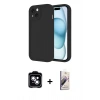 MARSİLYAN™- iPhone 14 Kılıf Yankı Yansıma Özel Seri - Siyah Bilvis 3D Mat Cam Ekran Koruyucu + PVD Metal Kamera Lens - MI