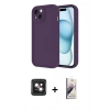 MARSİLYAN™- iPhone 14 Kılıf Yankı Yansıma Özel Seri - Siyah Bilvis 3D Mat Cam Ekran Koruyucu + PVD Metal Kamera Lens - PE