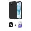 MARSİLYAN™- iPhone 14 Kılıf Yankı Yansıma Özel Seri - Siyah Bilvis 5in1 5D Magic Hayalet Cam Ekran Koruyucu + PVD Metal Kamera Lens - TU