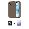 MARSİLYAN™- iPhone 14 Kılıf Yankı Yansıma Özel Seri - Siyah Bilvis 5in1 5D Magic Hayalet Cam Ekran Koruyucu + Turuncu PVD Metal Kamera Lens