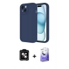 MARSİLYAN™- iPhone 14 Kılıf Yankı Yansıma Özel Seri - Siyah Bilvis 5in1 5D Magic Hayalet Cam Ekran Koruyucu + Turuncu PVD Metal Kamera Lens