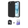 MARSİLYAN™- iPhone 14 Kılıf Yankı Yansıma Özel Seri - Siyah Bilvis 5in1 5D Magic Hayalet Cam Ekran Koruyucu + Mavi PVD Metal Kamera Lens