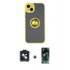 MARSİLYAN™- iPhone 14 Kılıf Yörünge Çizgi - Şeffaf 360 Full Body Arka Koruyucu + PVD Metal Kamera Lens - SH