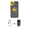 MARSİLYAN™- iPhone 14 Kılıf Yörünge Çizgi - Şeffaf 360 Full Body Arka Koruyucu + Shine Kamera Lens - SH