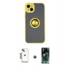 MARSİLYAN™- iPhone 14 Kılıf Yörünge Çizgi - Şeffaf 360 Full Body Arka Koruyucu + Shine Kamera Lens - YL
