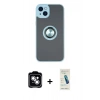 MARSİLYAN™- iPhone 14 Kılıf Yörünge Çizgi - Şeffaf Pasifik Cam Ekran Koruyucu + PVD Metal Kamera Lens - GS