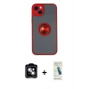 MARSİLYAN™- iPhone 14 Kılıf Yörünge Çizgi - Şeffaf Pasifik Cam Ekran Koruyucu + PVD Metal Kamera Lens - GS
