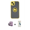 MARSİLYAN™- iPhone 14 Kılıf Yörünge Çizgi - Şeffaf Pasifik Cam Ekran Koruyucu + Raze Metal Kamera Lens - MR