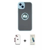 MARSİLYAN™- iPhone 14 Kılıf Yörünge Çizgi - Şeffaf Pasifik Cam Ekran Koruyucu + Shine Kamera Lens - KI