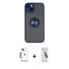 MARSİLYAN™- iPhone 14 Kılıf Yörünge Çizgi - Şeffaf Pasifik Cam Ekran Koruyucu + Shine Kamera Lens - KI