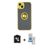 MARSİLYAN™- iPhone 14 Kılıf Yörünge Çizgi - Şeffaf Royal Nano Ekran Koruyucu + PVD Metal Kamera Lens - TU