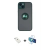 MARSİLYAN™- iPhone 14 Kılıf Yörünge Çizgi - Siyah 3D Antistatik Cam Ekran Koruyucu + Diamond Kamera Lens - SABE