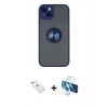 MARSİLYAN™- iPhone 14 Kılıf Yörünge Çizgi - Siyah 3D Antistatik Cam Ekran Koruyucu + Diamond Kamera Lens - SABE