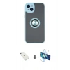 MARSİLYAN™- iPhone 14 Kılıf Yörünge Çizgi - Siyah 3D Antistatik Cam Ekran Koruyucu + Diamond Kamera Lens - SABE