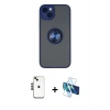MARSİLYAN™- iPhone 14 Kılıf Yörünge Çizgi - Siyah 3D Antistatik Cam Ekran Koruyucu + Shine Kamera Lens - SH