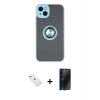 MARSİLYAN™- iPhone 14 Kılıf Yörünge Çizgi - Siyah 3D Antistatik Hayalet Cam Ekran Koruyucu + Diamond Kamera Lens - PE