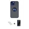 MARSİLYAN™- iPhone 14 Kılıf Yörünge Çizgi - Siyah 3D Antistatik Hayalet Cam Ekran Koruyucu + Diamond Kamera Lens - PE